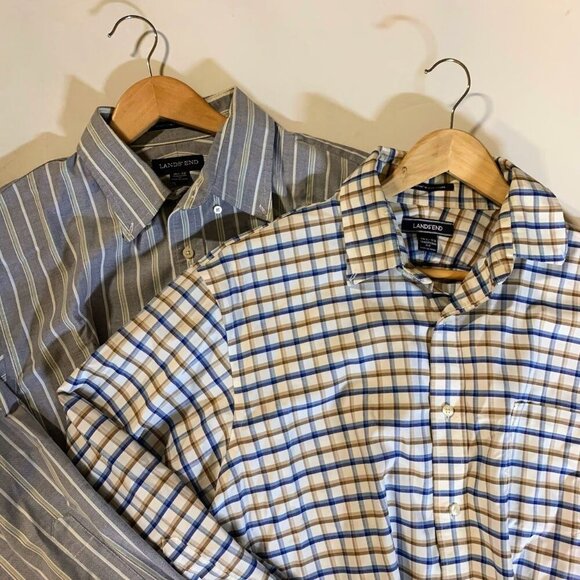 Land's End Men's Supima No Iron Oxford (Lot of 2) Button Up Shirts Size 16.5 - Picture 1 of 12